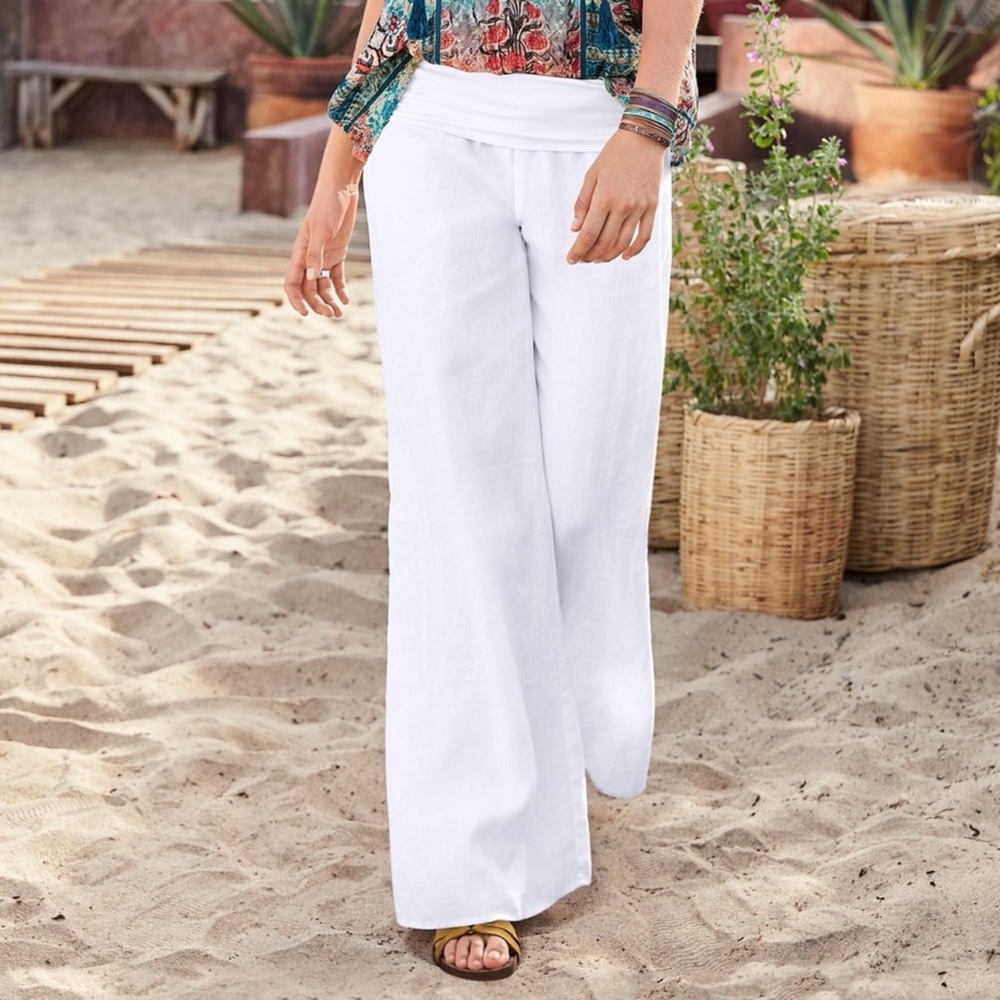 Sundance White Wide-Leg Linen Pants